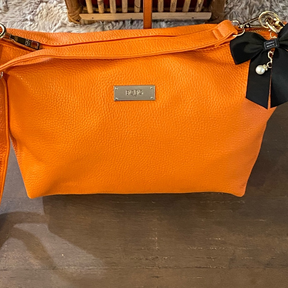 BCBG Vibrant Orange Crossbody Bag with Adjustable Strap